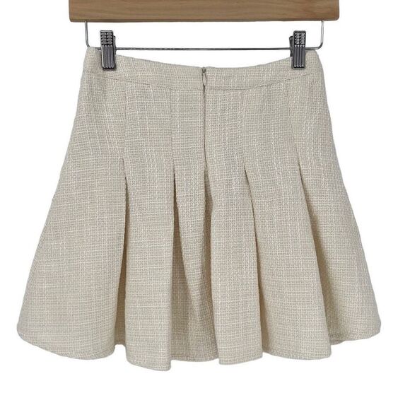 4Sienna Esma Pleated Textured Tweed Mini A-Line Skater Skirt Ivory Women XS - Picture 7 of 10